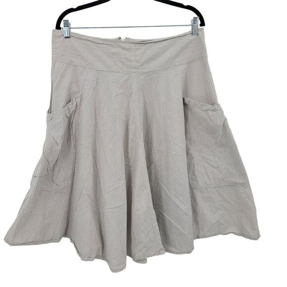 Vintage 90s Pin Striped Cotton Skirt 12 Gray Full Midi Pockets Casual Boho India - Picture 1 of 10